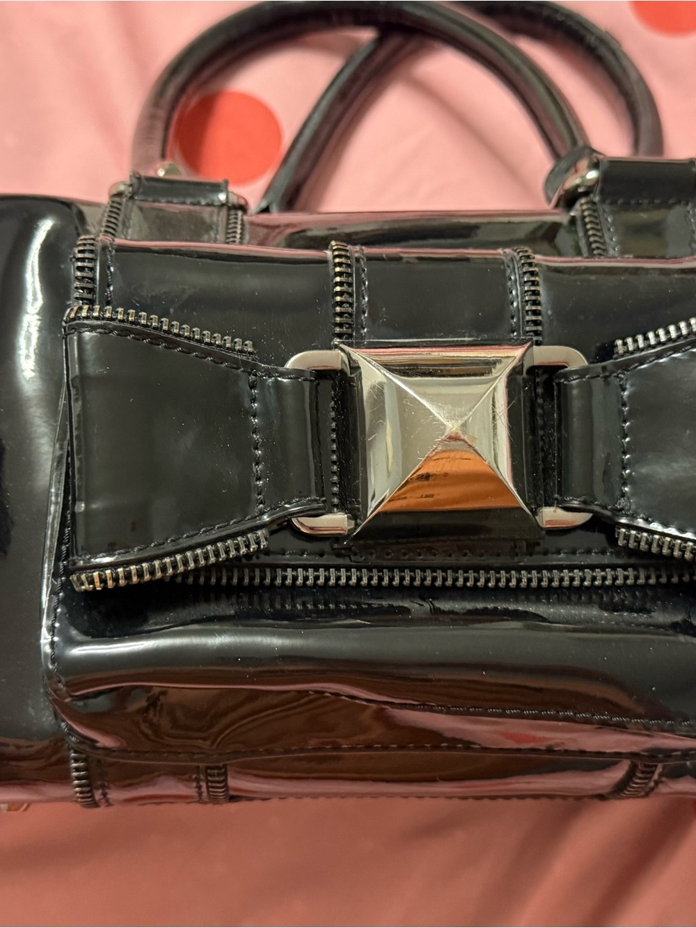 Betsey Johnson Vintage Patent Bow Accent Black Satchel